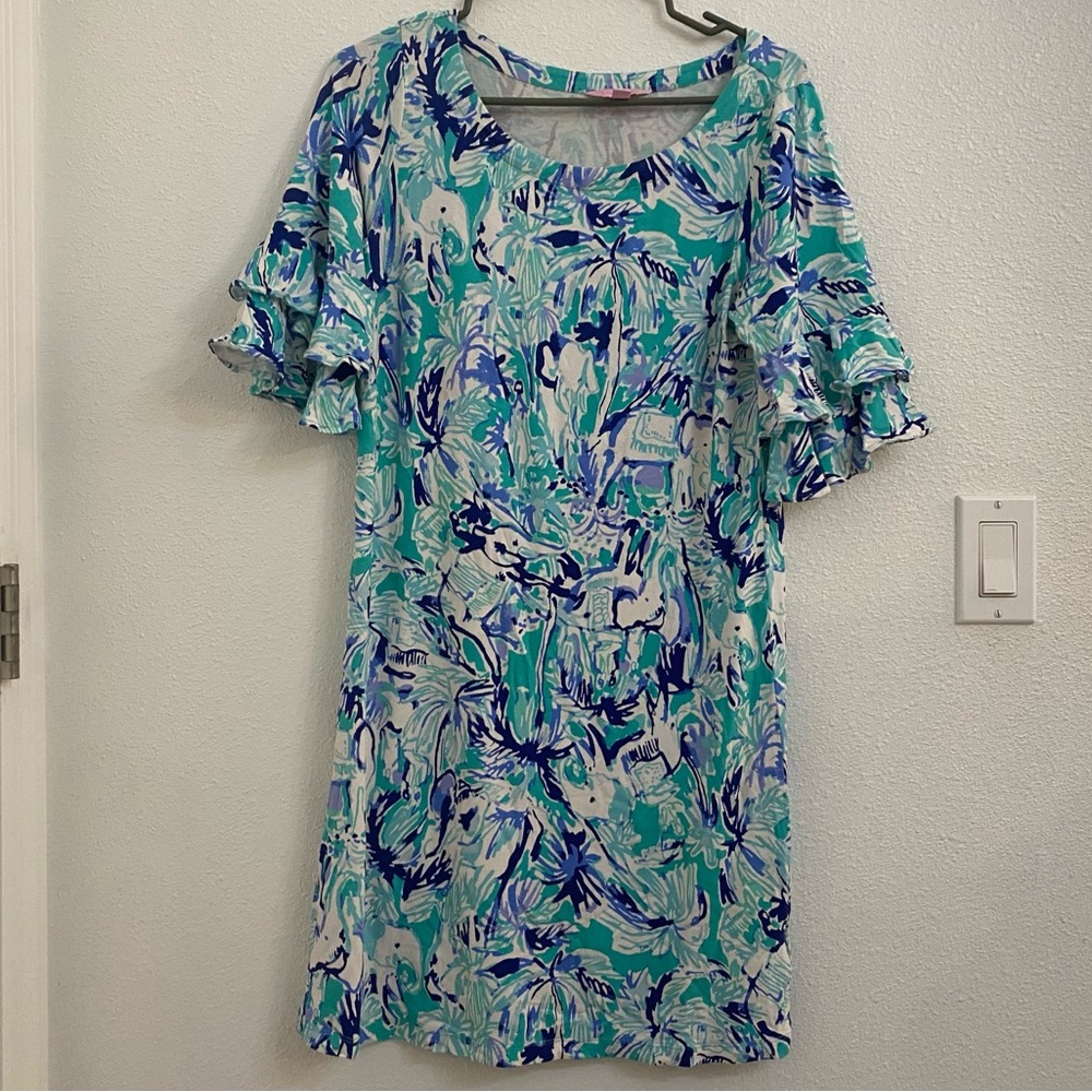 Lilly Pulitzer Size Small Lula Elephant Appeal Print Dress with Ruffle Sleeves